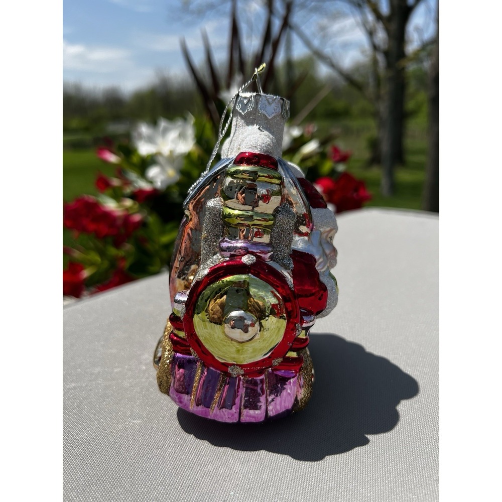 Vintage Christmas Ornament European Style Hand Crafted Glass Santa Clause Train - Picture 2 of 11